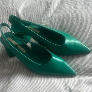 Zara Vibrant Green Slingback Heels